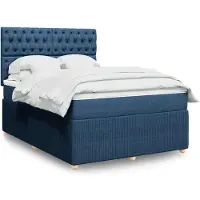 vidaXL Boxspring met matras stof blauw 160x200 cm