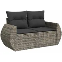 vidaXL 8-delige tuinmeubelset met kussens, grijs, polyrotan