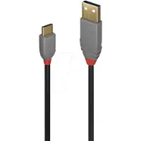 Lindy 36887 USB-kabel USB 2.0 USB-A stekker, USB-C stekker 2.00 m Zwart