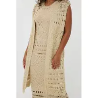 Esqualo Gillet Long Fancy Open Knit Lurex Light Sand Maat: M/L | Gilets Outlet | Dames | Beige