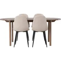 Ebuy24 Andy eethoek eettafel naturel 4 stoelen bouclé beige.