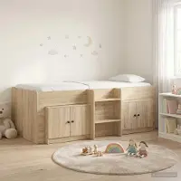 Prolenta Maison Exclusive - Bedframe in loftstijl met kast, 3 stuks, gemaakt van houtvezel in Sonoma-eikenlook