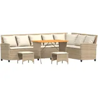 vidaXL 4-delige loungeset voor de tuin met kussens, L-vormig, beige, van polyrotan