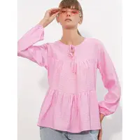 Big Dart Gestructureerde Blouse met Strikvoorkant