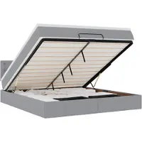 vidaXL Bed poef met matras en LED's 180x200 cm stof lichtgrijs