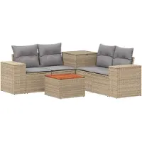 vidaXL Bankstel 6 st Beige en Lichtgrijs Poly Rattan en Staal