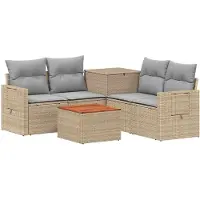 vidaXL Bankstel 6 st Beige en Lichtgrijs Poly Rattan en Staal
