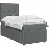 vidaXL LED boxspringbed met matras, donkergrijs, 90 x 200 cm, gestoffeerd