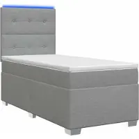 Syfax Boxspring Bed met Matras en LED Lichtgrijs 90 x 190 cm Stof