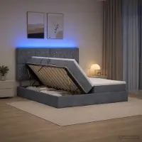 vidaXL LED Opslagbed met Matras Donkergrijs 200 x 200 cm Fluweel