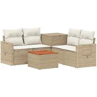 vidaXL Bankstel 6 st Beige en Crème Wit Poly Rattan en Staal