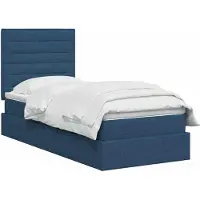vidaXL LED-bed met opbergruimte en matras, blauw, 90 x 200 cm, met stoffen bekleding