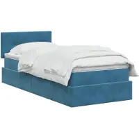 vidaXL LED-bed met opbergruimte en matras, donkerblauw, 100 x 200 cm, fluweel