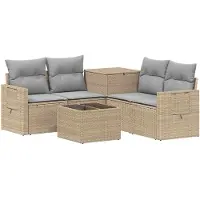 vidaXL Bankstel 6 st Beige en Lichtgrijs Poly Rattan en Staal