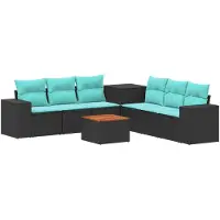 vidaXL Bankstel 8 st Zwart en Blauw Poly Rattan en Staal