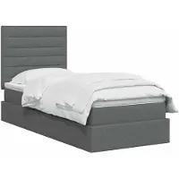 vidaXL LED-bed met opbergruimte en matras, donkergrijs, 90 x 200 cm, met stoffen bekleding