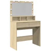 vidaXL Schminktafel met LED-verlichting, Sonoma-eikenhout, 80x41x134,5 cm