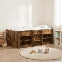 Prolenta Maison Exclusive - Loft bedframe met kast, gemaakt van 3 stuks rook-eiken houtfineer