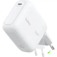 Belkin BoostCharge USB-C GaN Wandlader 100 W – Snellader voor Laptop, Tablet en Smartphone – Inklapbare Stekkerpinnen – Wit