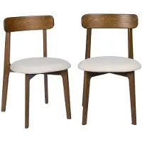 Sweeek Vintage stoel van walnootkleurig rubberhout en getextureerde stof (set van 2) Walnoot