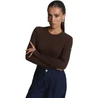 Alix The Label Dames Tops & T-shirts Ladies Knitted Rib Longsleeve T-shirt - Bruin - Maat XL