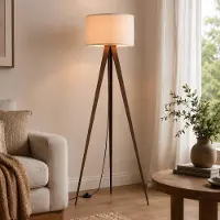 LumenXL Vloerlamp Saskia met linnen kap en metalen driepoot in bruin