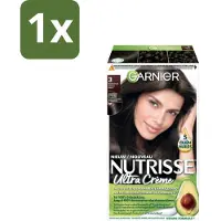 Garnier 1 x - Nutrisse Ultra Crème 3 - Haarkleuring - Donkerbruin - Intens Voedend - Permanente Kleur - Haarverf - Voedend Haarverf - Permanent Haarverf - Grijsdekking - Haarverf Donkerbruin
