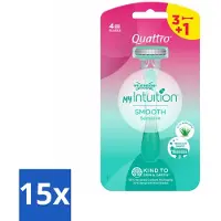 Wilkinson 15 x - Wegwerpscheermesjes - Quattro For Woman - Precies - 4 mesjes - Scheermesje Vrouw - Wegwerpmesje - Huidvriendelijk Scheren - Fluweelzachte Huid - Scheren Voor Vrouwen