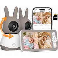IeGeek Wifi Babyfoon Met 2 Camera's - Baby Monitor - Babyfoon met 5 inch scherm - Ultra HD 2K Resolutie - Op Afstand Bestuurbaar - Slaapliedjes - Met 64GB TF-Kaart
