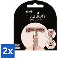 Wilkinson 2 x Intuition - Navulmesjes - Rose Gold Safety Razor - Luxe - 15 mesjes - Scheermesjes - Scheermesjes Dames - Intuition - Scheermesjes Roségoud - Scheermesjes Luxe