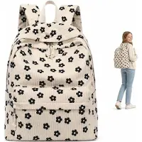 VHV - Meisjesrugzak corduroy 30 liter - Roze bloemenrugzak voor 14-inch laptop, school en reizen