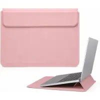 VHV - Laptophoes met Laptopstandaard 15-16 inch - Waterafstotende PU Sleeve met Polssteun en Magnetische Sluiting - Roze