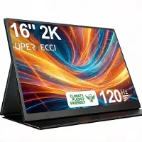 Uperfect 2K 16'' draagbare monitor 2560*1600 QHD 120Hz extern scherm USB-C Mini HDMI 1200:1 voor laptop, pc, smartphone, Switch