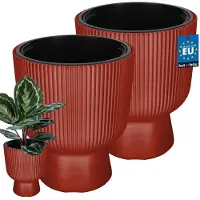 KOTARBAU 2 Stuks - Bloempot - Plantenpot Ø 29 cm - met Binnenpot - Geribbelde Plantenbak - Plantenpot met Voet - Plantenbak - Kunststof - H: 36 cm - Baksteen