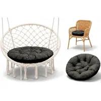 Amazinggirl Stoelkussen Rond 60 cm – Zitkussen voor Tuinstoel Rotan & Schommelstoel – zachte ronde zitting waterafstotend voor Terras Balkon Tuin Binnen en Buiten Grafiet ecologisch linnen