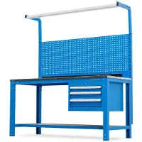 HUVEMA Werktafel 170 x 70 cm met TL-verlichting en RVS werkblad