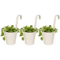 Pro Garden Progarden Bloempotje met haak - 3x - plantenbak zink met ophanghaak - wit - 20 x 13 x 26 cm - ophangbaar - Balkon/schutting plantenpot