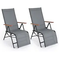 Costway Ligstoel, inklapbaar, set van 2, ligstoel met verstelbare rugleuning, weerbestendige tuinligstoel, klapstoel tot 150 kg belastbaar, relaxstoel voor tuin, balkon, terras (grijs)