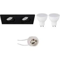 BES LED GU10 Inbouwspot Set - Mat Zwart - Inbouw Rechthoek Dubbel - Kantelbaar - Pragmi Borny Pro - 4W - Warm Wit 3000K - 175x92mm