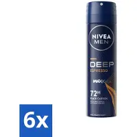 Nivea 6 x MEN - Deodorant Spray - Deep Espresso - 150 ml - Anti-transpirant Spray - Zweetbehandeling - Huidbescherming - Espresso Geur - Mannelijke Geur