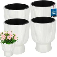 KOTARBAU 4 Stuks - Bloempot - Plantenpot Ø 23 cm - met Binnenpot - Geribbelde Plantenbak - Plantenpot met Voet - Plantenbak - Kunststof - H: 30 cm - Wit