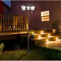 STILVORA Padverlichting – 3-Lichts Op Zonne-Energie – 51,5 x 47 x 182,5 cm – RVS – Zwart – Voor Tuin, Terras En Pad – IP44