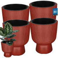 KOTARBAU 4 Stuks - Bloempot - Plantenpot Ø 29 cm - met Binnenpot - Geribbelde Plantenbak - Plantenpot met Voet - Plantenbak - Kunststof - H: 36 cm - Baksteen