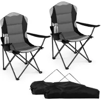 Costway Campingstoel opvouwbaar XXL 150KG belastbaar (zwart, 2) | Vouwstoel, gevoerd, extra grote visstoel met bekerhouder, vouwstoel voor camping, picknick