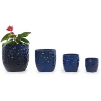 STILVORA Bloempot – Ø38 cm – Handgemaakt Keramiek – Navyblauw – Glanzend Hamerslagreliëf – Voor Binnen en Buiten – Vorstbestendig