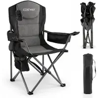 Costway Campingstoel, opvouwbaar, XXL, 200 kg, belastbaar, inklapbaar, gevoerd | Extra grote visstoel met koeltas, telefoonhouder, zijvak en bekerhouder, vouwstoel voor camping, picknick