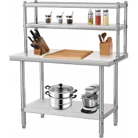 Happiq RVS Keukentafel - Gastronomietafel met 2 Verwijderbare Bovenplaten - Wit