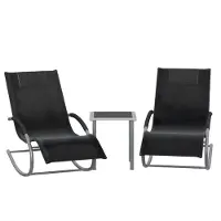 Happiq Set van 3 schommel-loungestoelen - met 2 loungestoelen en 1 bijzettafel - sneldrogende stof en ijzeren frame - Zwart