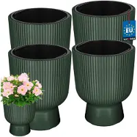 KOTARBAU 4 Stuks - Bloempot - Plantenpot Ø 23 cm - met Binnenpot - Geribbelde Plantenbak - Plantenpot met Voet - Plantenbak - Kunststof - H: 30 cm - Groen