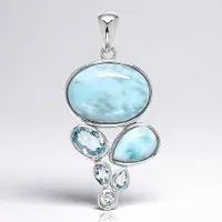 Cavill - Hanger 925 Sterling Zilver - 7,75 ct Larimar & Hemelsblauwe Topaas - Ovaal en Druppelvorm - Elegant Natuurlijk Sieraad